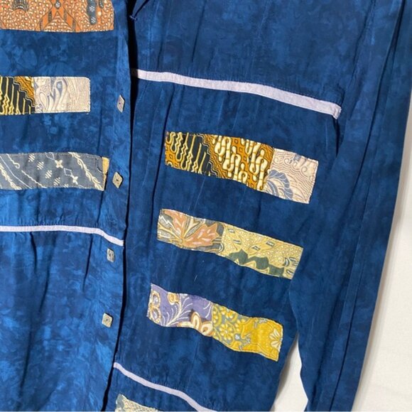 Vintage Nativewear Designs Blue Stonewash Long Sleeve Button Up Blouse M - Picture 7 of 16